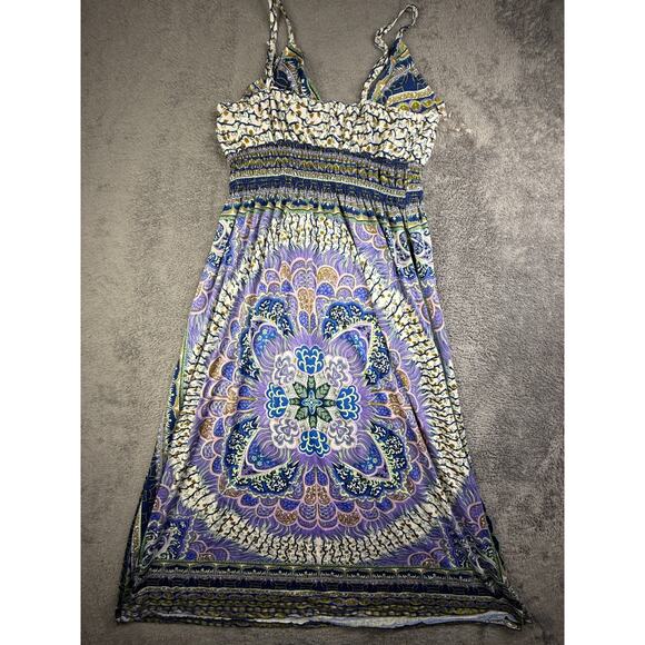 Y2K Shes Cool Women Spaghetti Strap Striped Dress 1X Boho Hippie Padded Bra - Picture 6 of 8